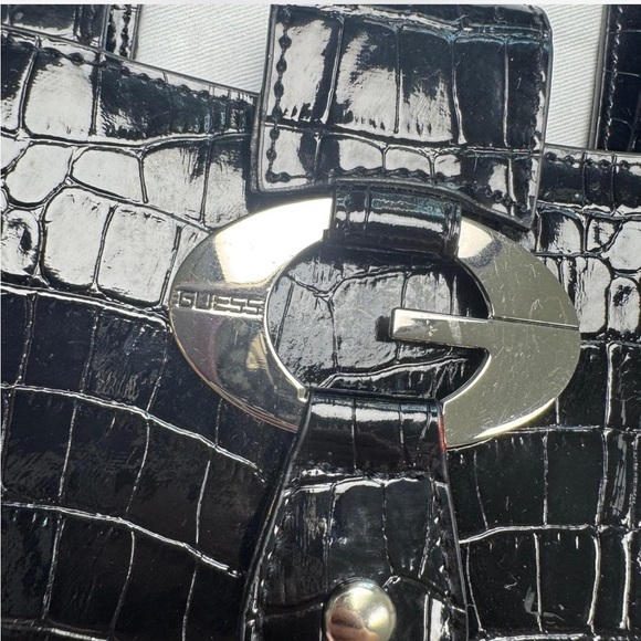 Guess Shiny Black Croc-Embossed Mini Bag - Picture 2 of 6